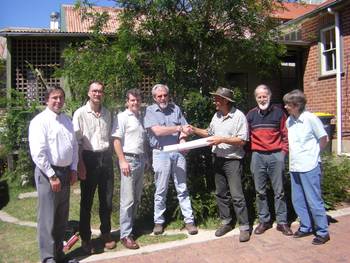 Done deal  BEND awards its infrastructure contract to R.D. Miller Pty Ltd, 30 October 2007.(l-r) Brad Pym (RDM), Rob Tombs, Peter Ascot, Ray Miller, John Champagne, Chris Allen, Jenny Spinks.